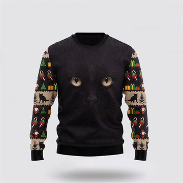 FUNSTUFFPRINT Black Cat Cute Face Ugly Christmas Sweater For Men And Women, Best Gift For Christmas, Christmas Fashion Winter Ugly  Sweater