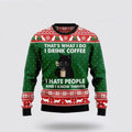 FUNSTUFFPRINT Black Cat Drink Coffee I Hate People Ugly Christmas Sweater For Men And Women, Best Gift For Christmas, Christmas Fashion Winter Ugly  Sweater