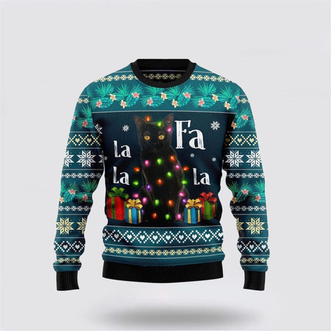 FUNSTUFFPRINT Black Cat Falalala Ugly Christmas Sweater For Men And Women, Best Gift For Christmas, Christmas Fashion Winter Ugly  Sweater