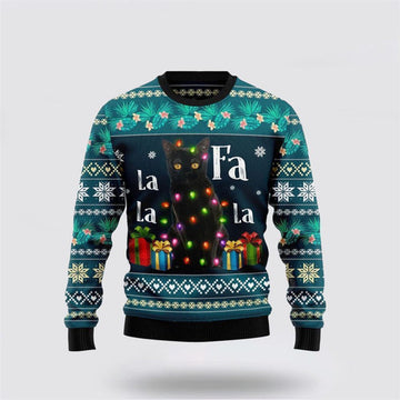 FUNSTUFFPRINT Black Cat Falalala Ugly Christmas Sweater For Men And Women, Best Gift For Christmas, Christmas Fashion Winter Ugly  Sweater