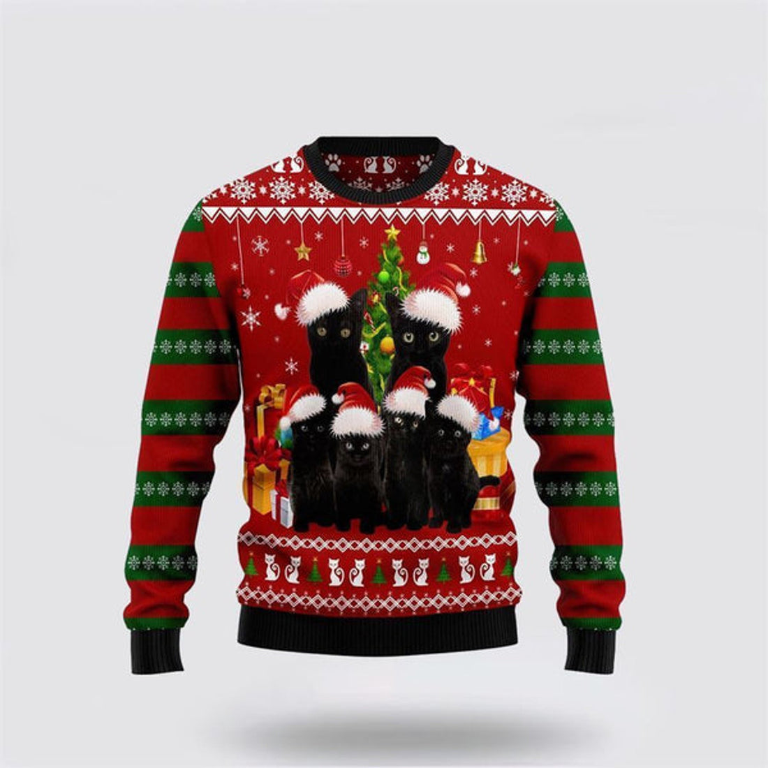 FUNSTUFFPRINT Black Cat Family Christmas Ugly Christmas Sweater For Men And Women, Best Gift For Christmas, Christmas Fashion Winter Ugly  Sweater