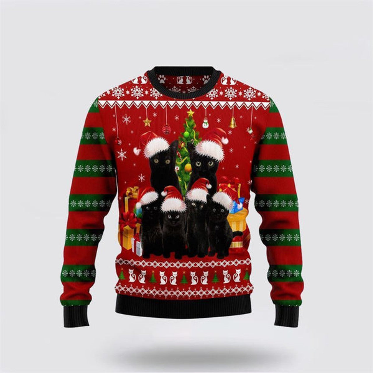FUNSTUFFPRINT Black Cat Family Christmas Ugly Christmas Sweater For Men And Women, Best Gift For Christmas, Christmas Fashion Winter Ugly  Sweater