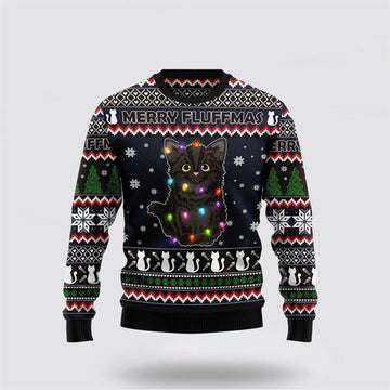 FUNSTUFFPRINT Black Cat Fluffmas Ugly Christmas Sweater For Men And Women, Best Gift For Christmas, Christmas Fashion Winter Ugly  Sweater