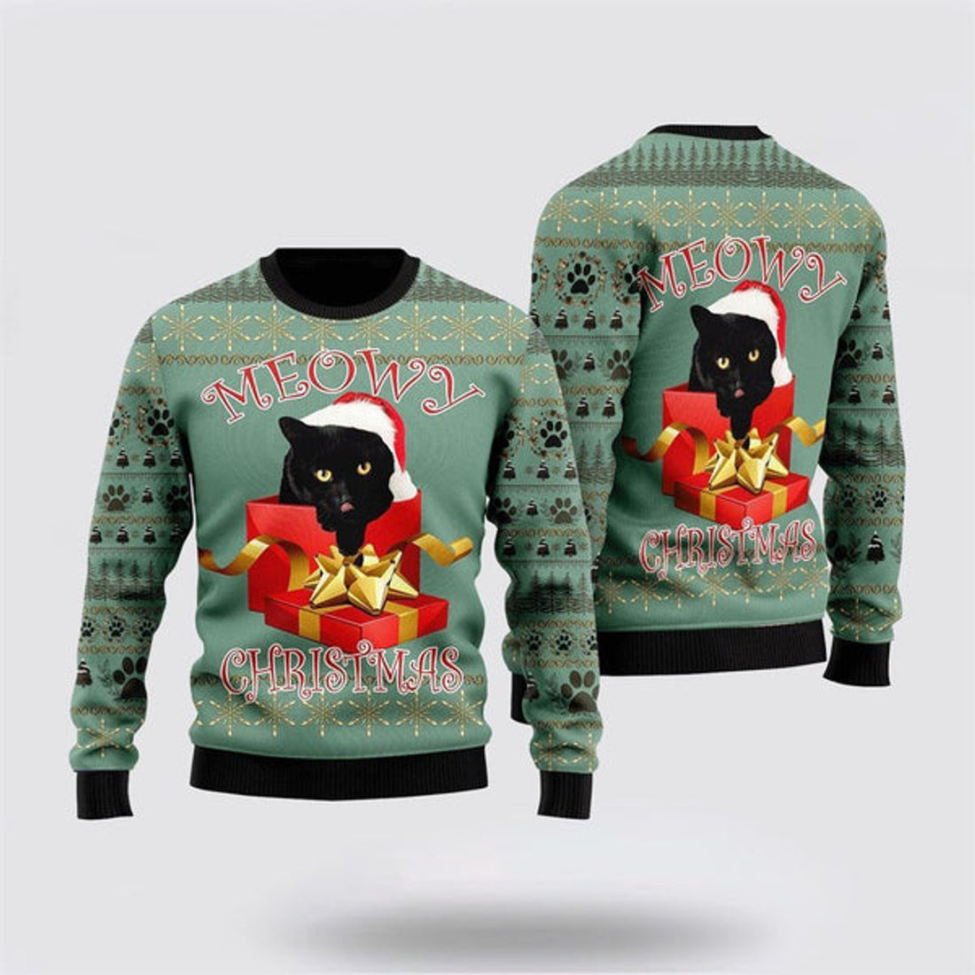 FUNSTUFFPRINT Black Cat Gift Sweater Meowy Christmas Ugly Christmas Sweater For Men And Women, Best Gift For Christmas, Christmas Fashion Winter Ugly  Sweater