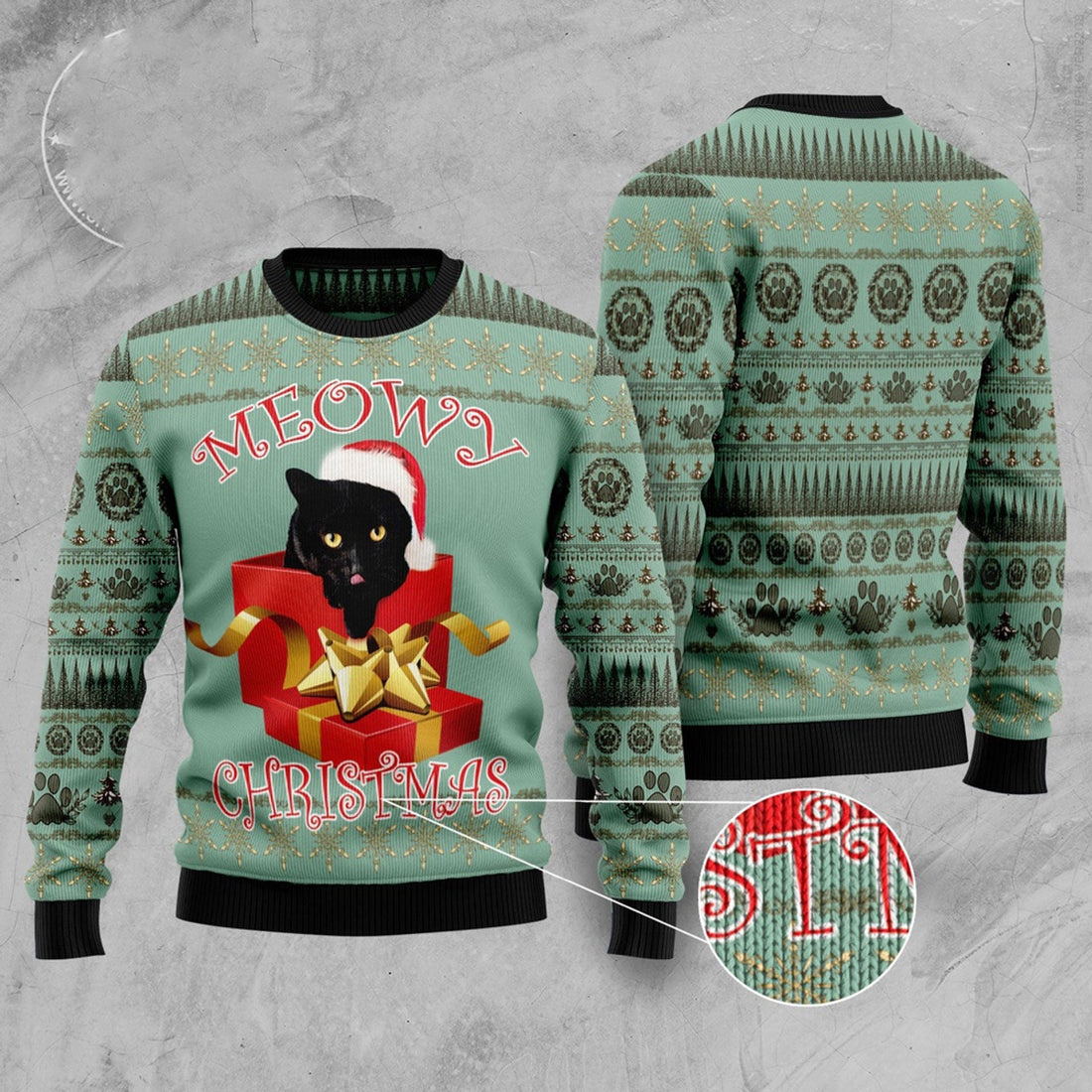FUNSTUFFPRINT Black Cat Gift Ugly Christmas Sweater, Christmas Cat Ugly Sweater, Ugly Cat Xmas Sweater Ugly Sweater