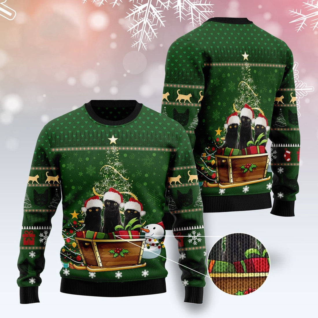FUNSTUFFPRINT Black Cat Group Xmas Ugly Christmas Sweater, Christmas Cat Ugly Sweater, Ugly Cat Xmas Sweater Ugly Sweater