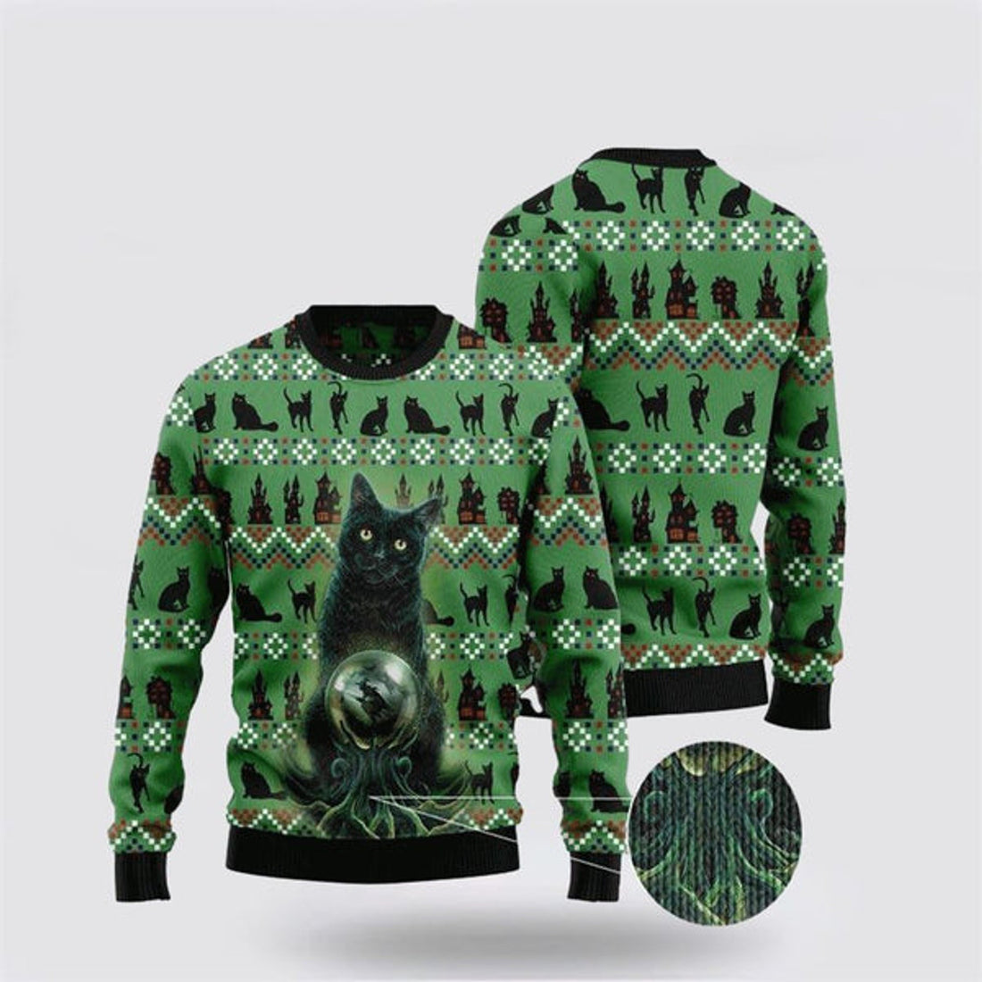 FUNSTUFFPRINT Black Cat Halloween Ugly Christmas Sweater For Men And Women, Best Gift For Christmas, Christmas Fashion Winter Ugly  Sweater