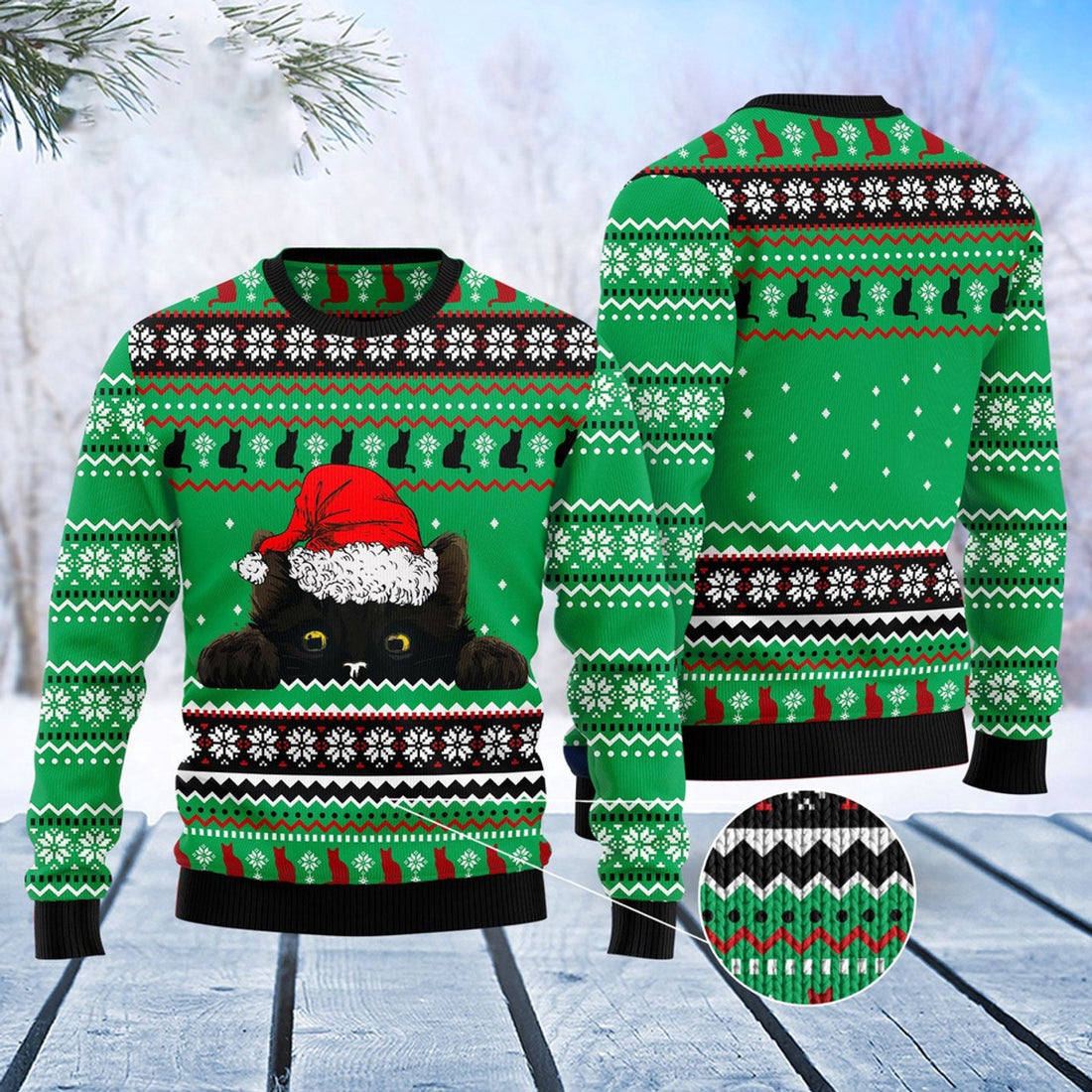 FUNSTUFFPRINT Black Cat Hide Ugly Christmas Sweater, Christmas Cat Ugly Sweater, Ugly Cat Xmas Sweater Ugly Sweater
