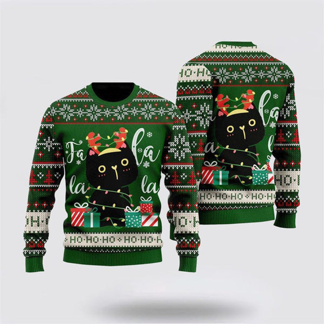 FUNSTUFFPRINT Black Cat Hohoho Ugly Christmas Sweater For Men And Women, Best Gift For Christmas, Christmas Fashion Winter Ugly  Sweater