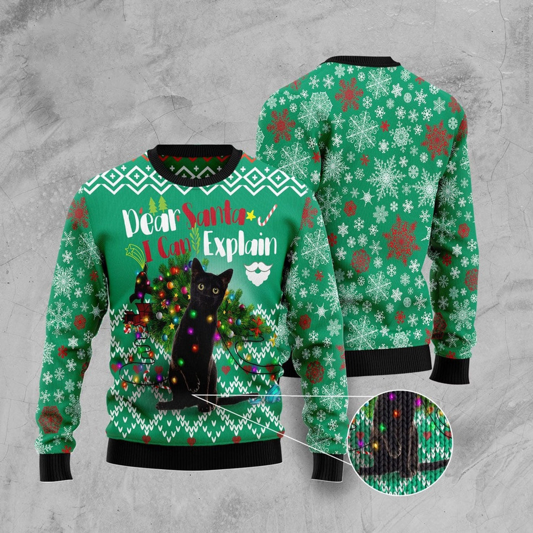 FUNSTUFFPRINT Black Cat I Can Explain Christmas Ugly Christmas Sweater, Christmas Cat Ugly Sweater, Ugly Cat Xmas Sweater Ugly Sweater