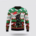 FUNSTUFFPRINT Black Cat Light Christmas Ugly Christmas Sweater – Cat Lover Christmas Sweater Ugly Sweater