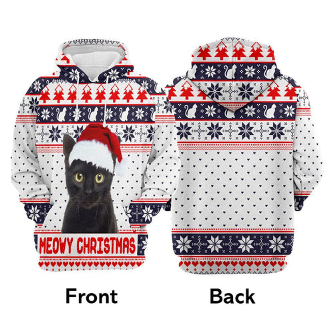 FUNSTUFFPRINT 3D Black Cat Meowy Christmas 1 All Over 3D Hoodie and Zip Hoodie