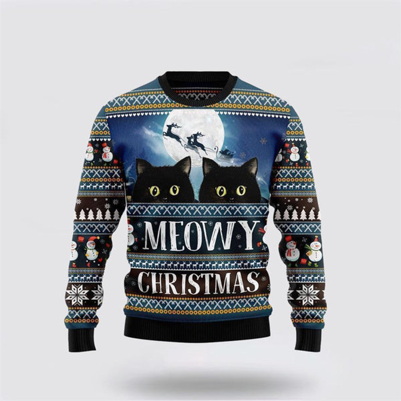 FUNSTUFFPRINT Black Cat Meowy Christmas Ugly Christmas Sweater For Men And Women, Best Gift For Christmas, Christmas Fashion Winter Ugly  Sweater