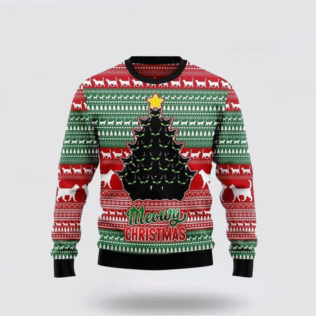 FUNSTUFFPRINT Black Cat Meowy Ugly Christmas Sweater For Men And Women, Best Gift For Christmas, Christmas Fashion Winter Ugly  Sweater