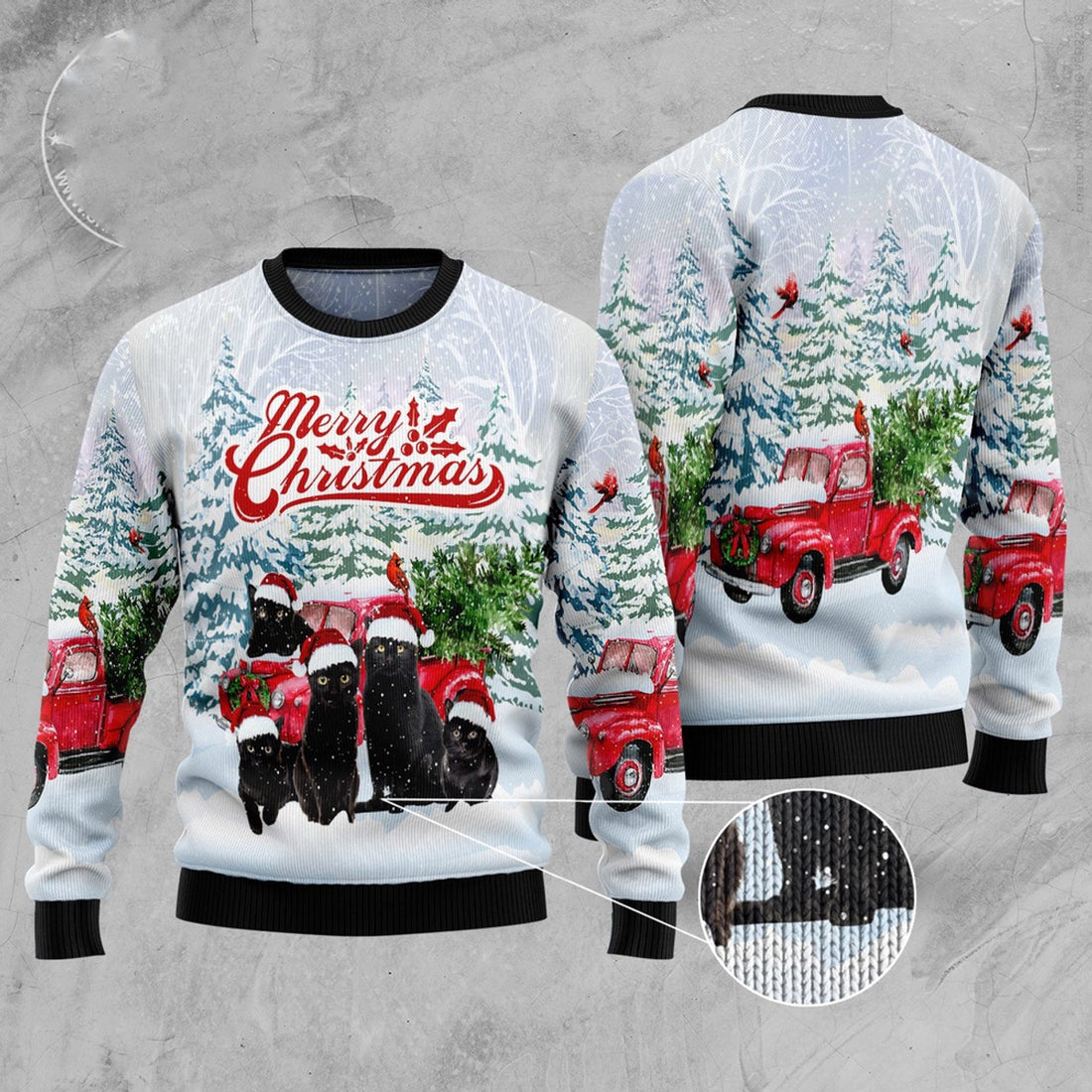 FUNSTUFFPRINT Black Cat Merry Christmas Ugly Christmas Sweater, Christmas Cat Ugly Sweater, Ugly Cat Xmas Sweater Ugly Sweater