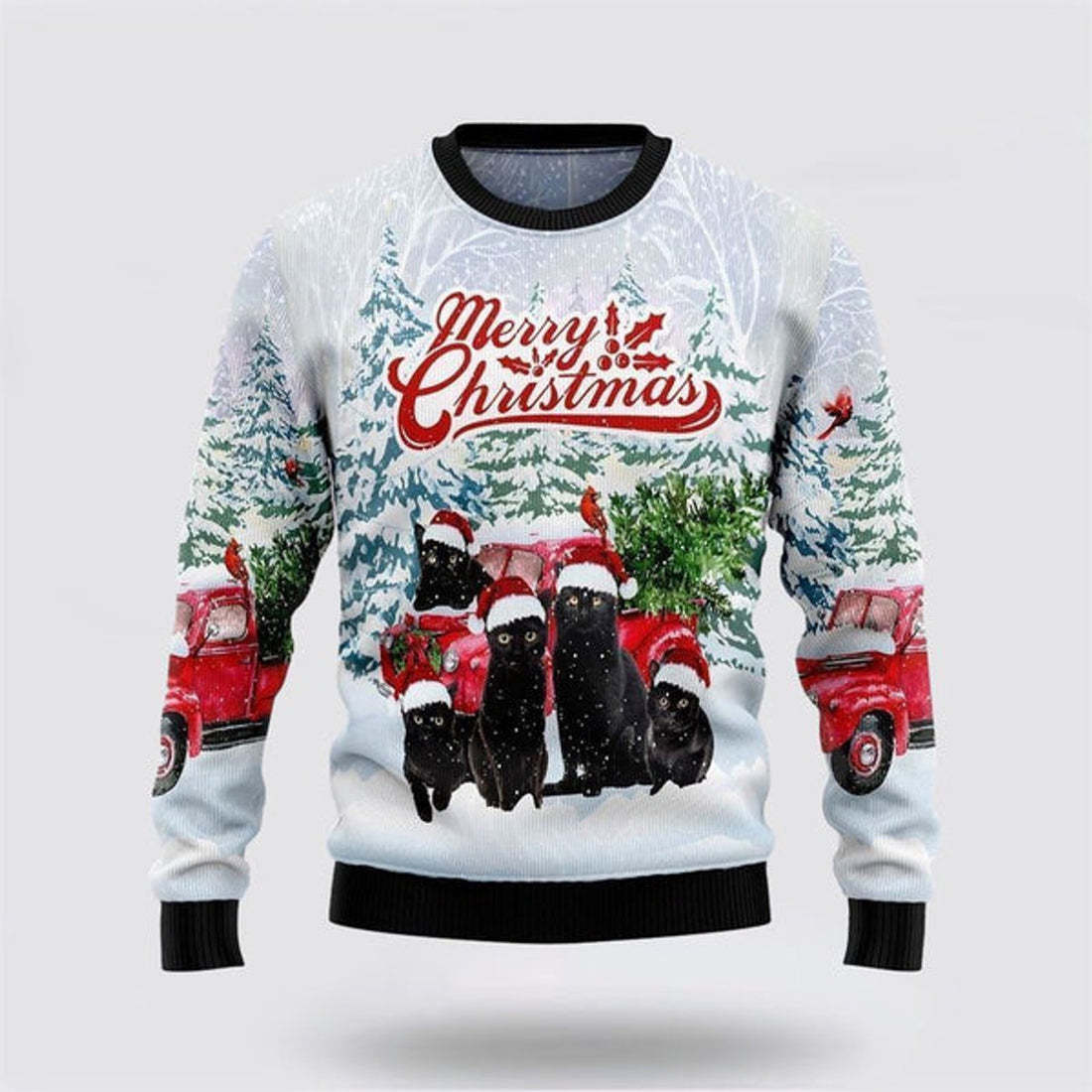 FUNSTUFFPRINT Black Cat Merry Christmas Ugly Christmas Sweater For Men And Women, Best Gift For Christmas, Christmas Fashion Winter Ugly  Sweater