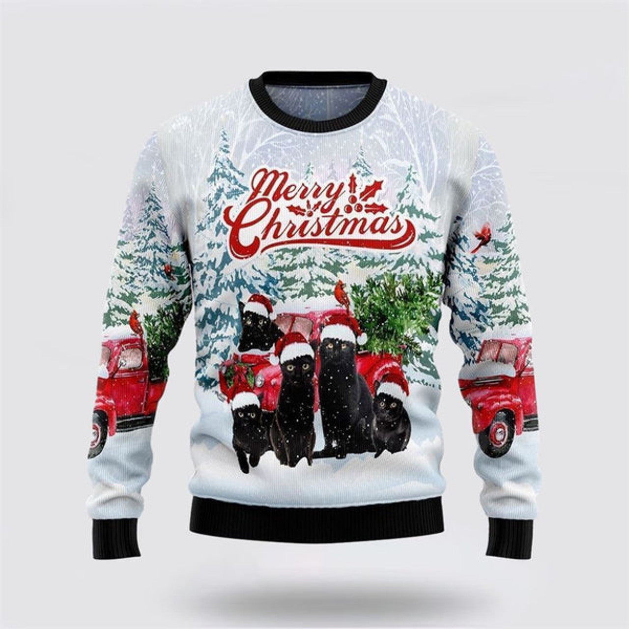 FUNSTUFFPRINT Black Cat Merry Christmas Ugly Christmas Sweater For Men And Women, Best Gift For Christmas, Christmas Fashion Winter Ugly  Sweater