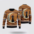 FUNSTUFFPRINT Black Cat Moon And Back Ugly Christmas Sweater For Men And Women, Best Gift For Christmas, Christmas Fashion Winter Ugly  Sweater