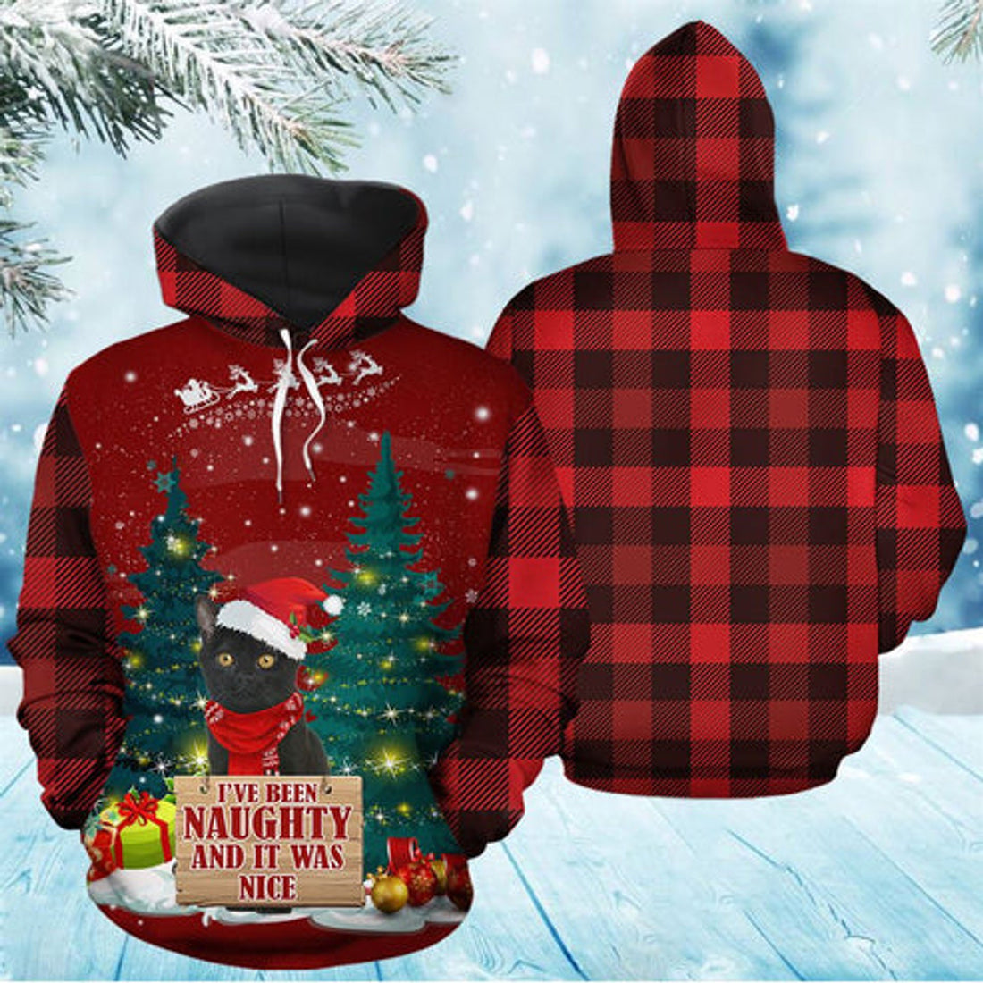 FUNSTUFFPRINT 3D Black Cat Naughty All Over 3D Hoodie and Zip Hoodie