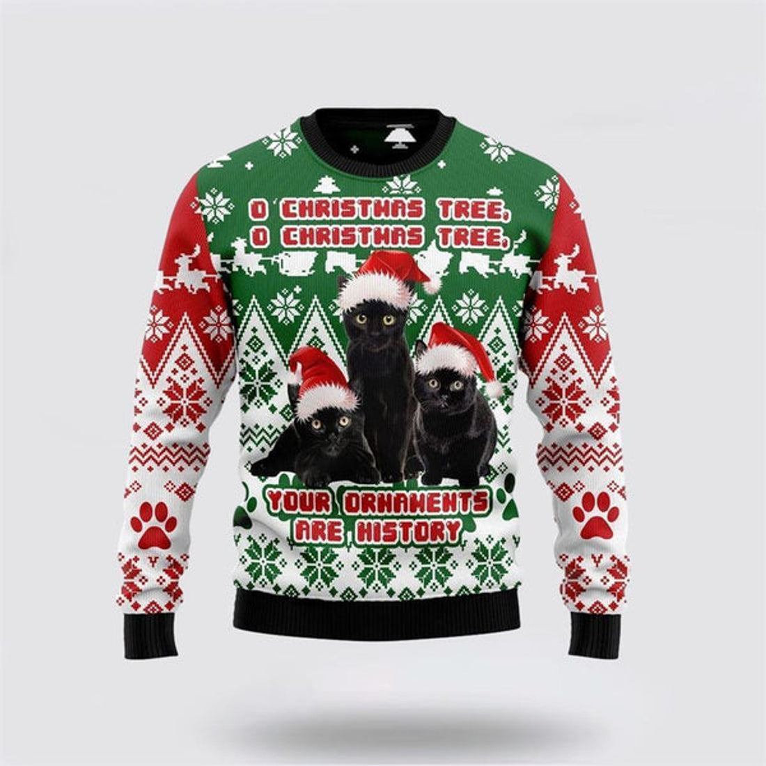 FUNSTUFFPRINT Black Cat Oh Christmas Tree Ugly Christmas Sweater For Men And Women, Best Gift For Christmas, Christmas Fashion Winter Ugly  Sweater