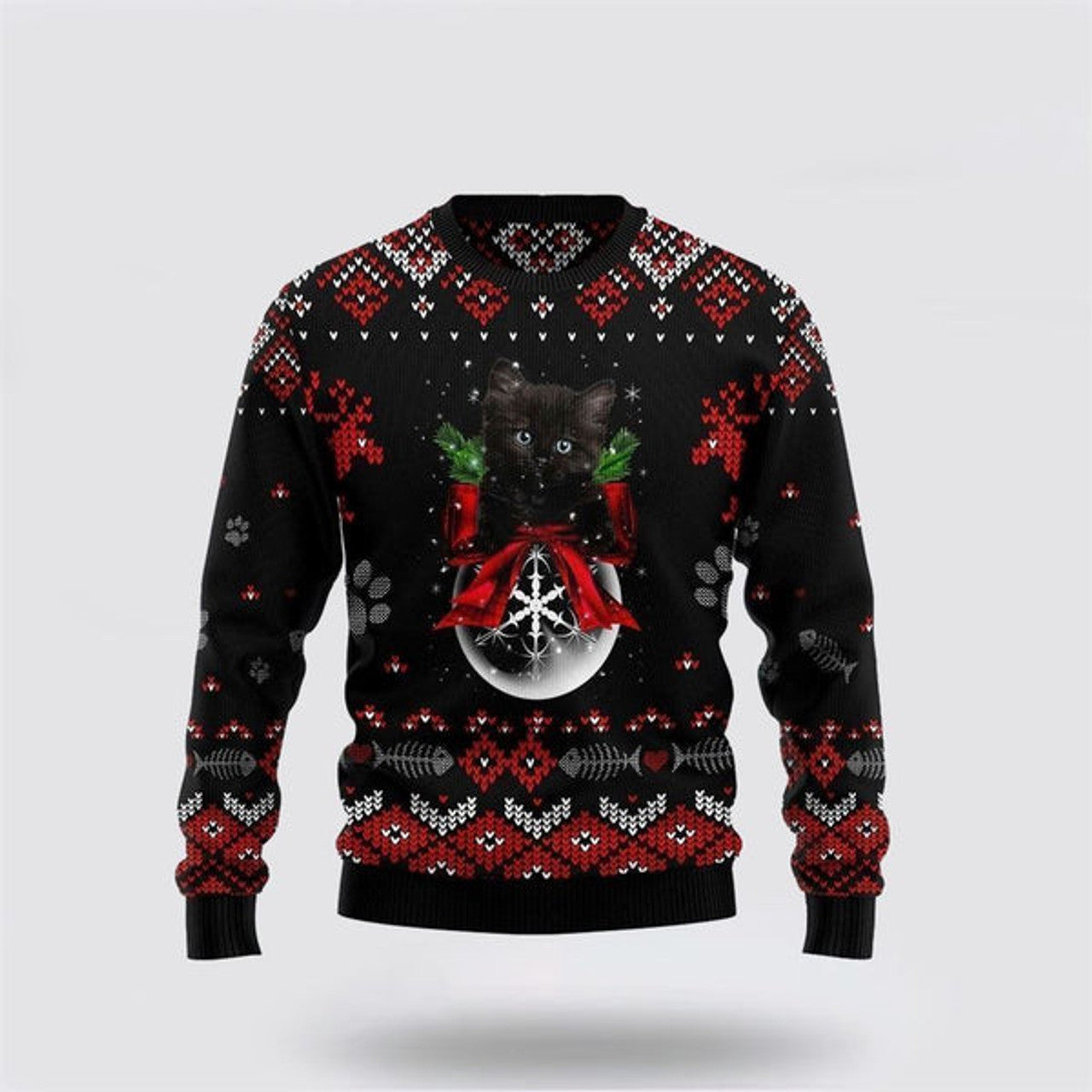 FUNSTUFFPRINT Black Cat Ornament Christmas Ugly Christmas Sweater For Men And Women, Best Gift For Christmas, Christmas Fashion Winter Ugly  Sweater