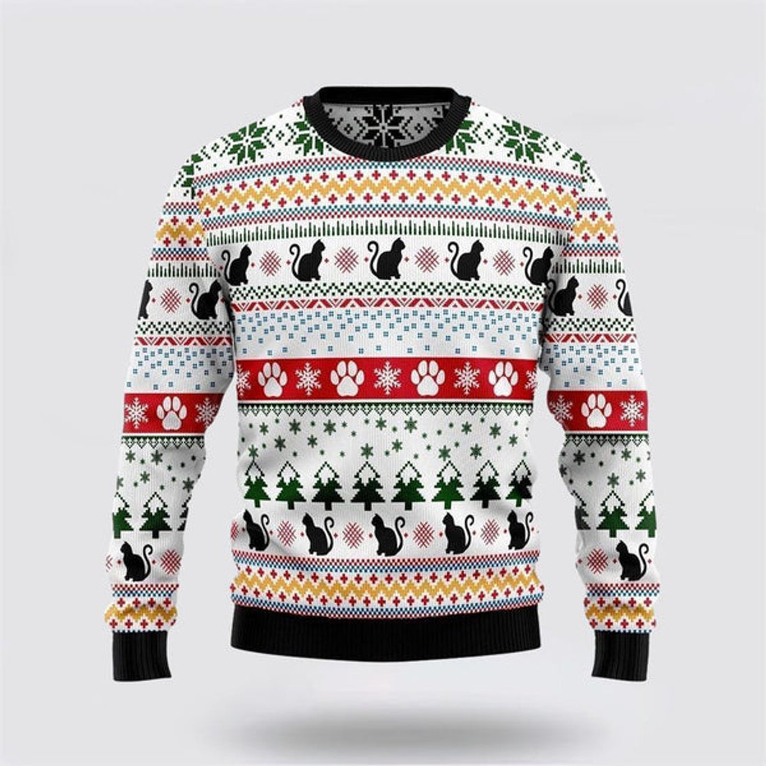 FUNSTUFFPRINT Black Cat Pattern Ugly Christmas Sweater For Men And Women, Best Gift For Christmas, Christmas Fashion Winter Ugly  Sweater