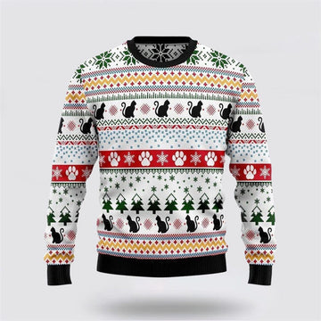 FUNSTUFFPRINT Black Cat Pattern Ugly Christmas Sweater For Men And Women, Best Gift For Christmas, Christmas Fashion Winter Ugly  Sweater