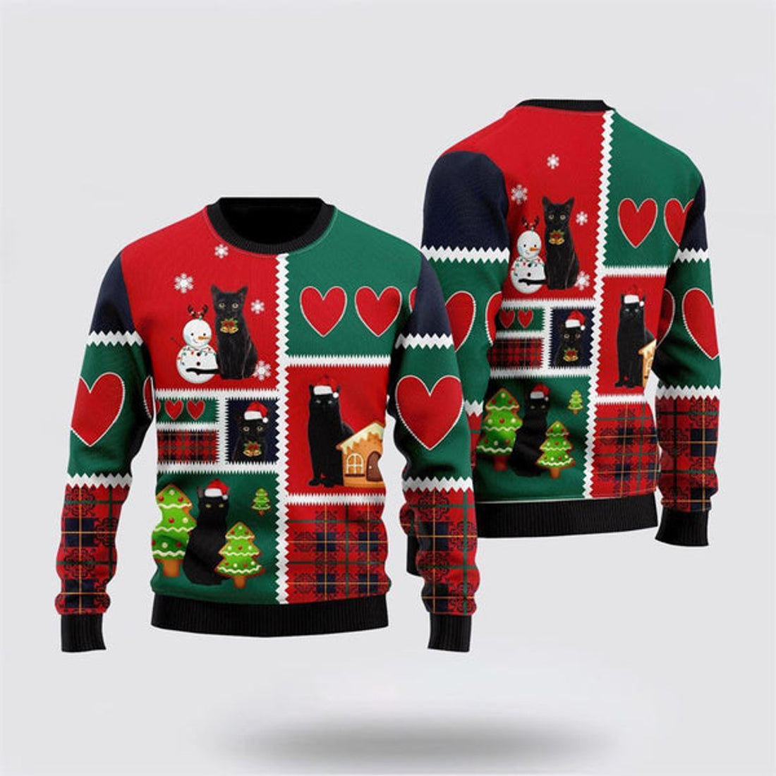 FUNSTUFFPRINT Black Cat Snow Ugly Christmas Sweater For Men And Women, Best Gift For Christmas, Christmas Fashion Winter Ugly  Sweater