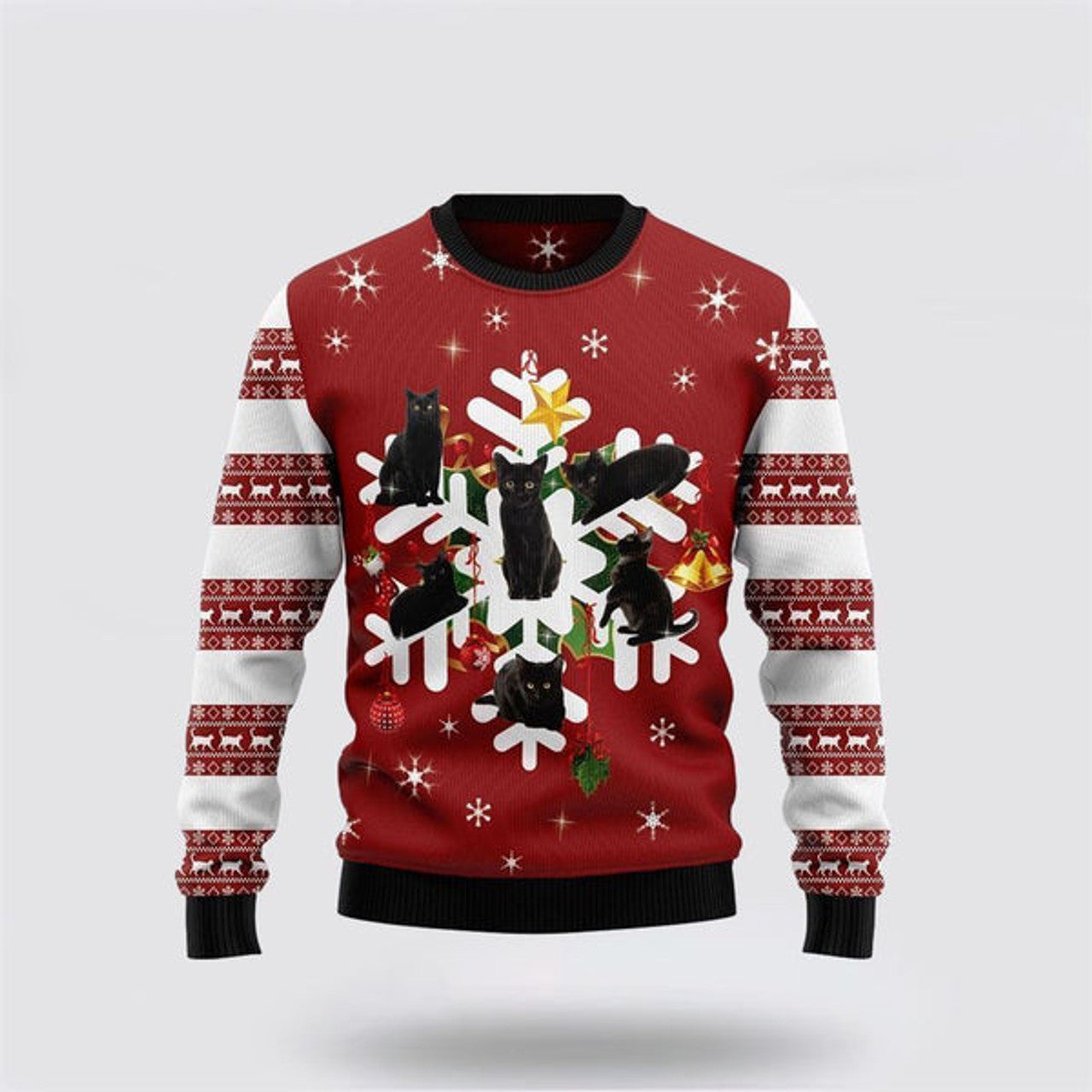 FUNSTUFFPRINT Black Cat Snowflake Ugly Christmas Sweater For Men And Women, Best Gift For Christmas, Christmas Fashion Winter Ugly  Sweater