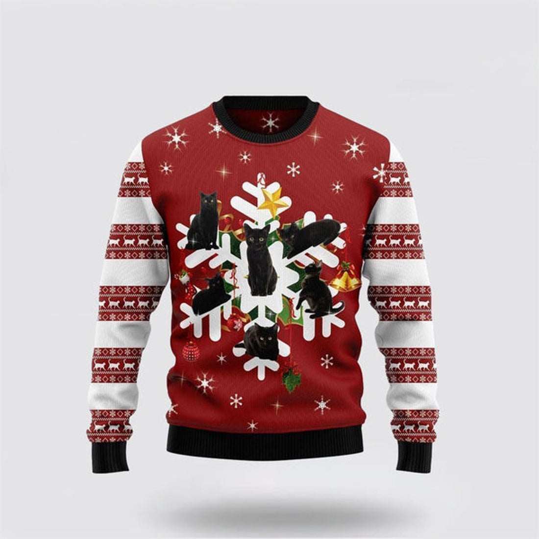 FUNSTUFFPRINT Black Cat Snowflake Ugly Christmas Sweater For Men And Women, Best Gift For Christmas, Christmas Fashion Winter Ugly  Sweater