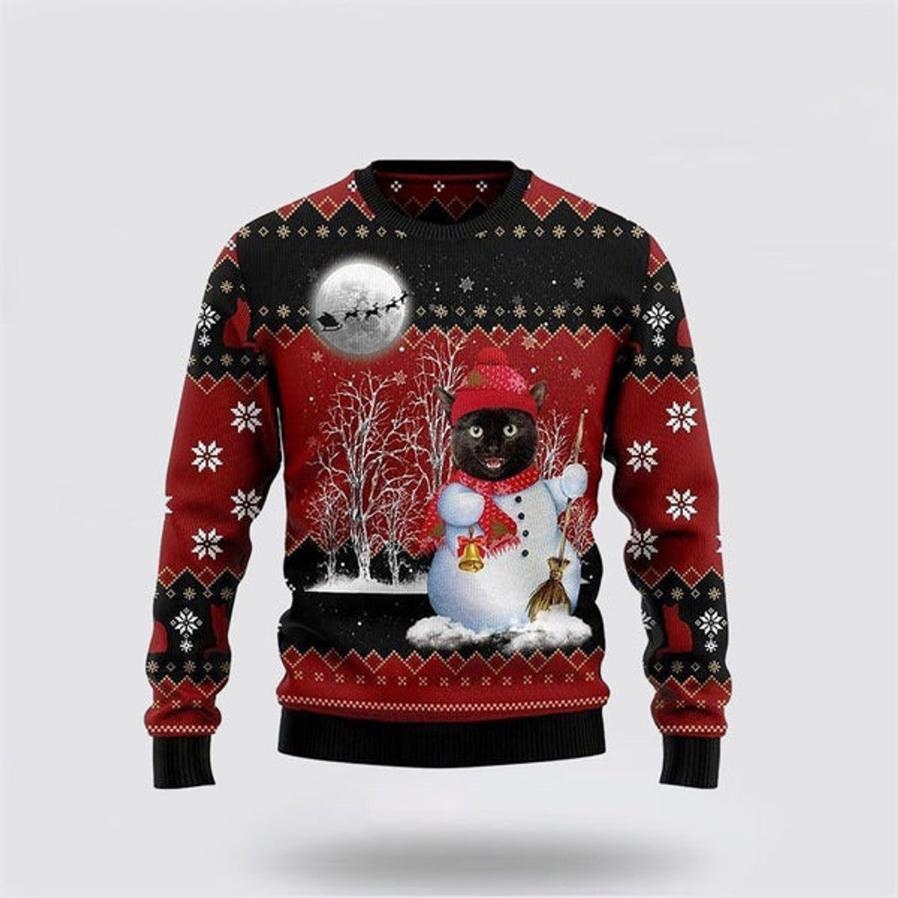 FUNSTUFFPRINT Black Cat Snowman Ugly Christmas Sweater For Men And Women, Best Gift For Christmas, Christmas Fashion Winter Ugly  Sweater