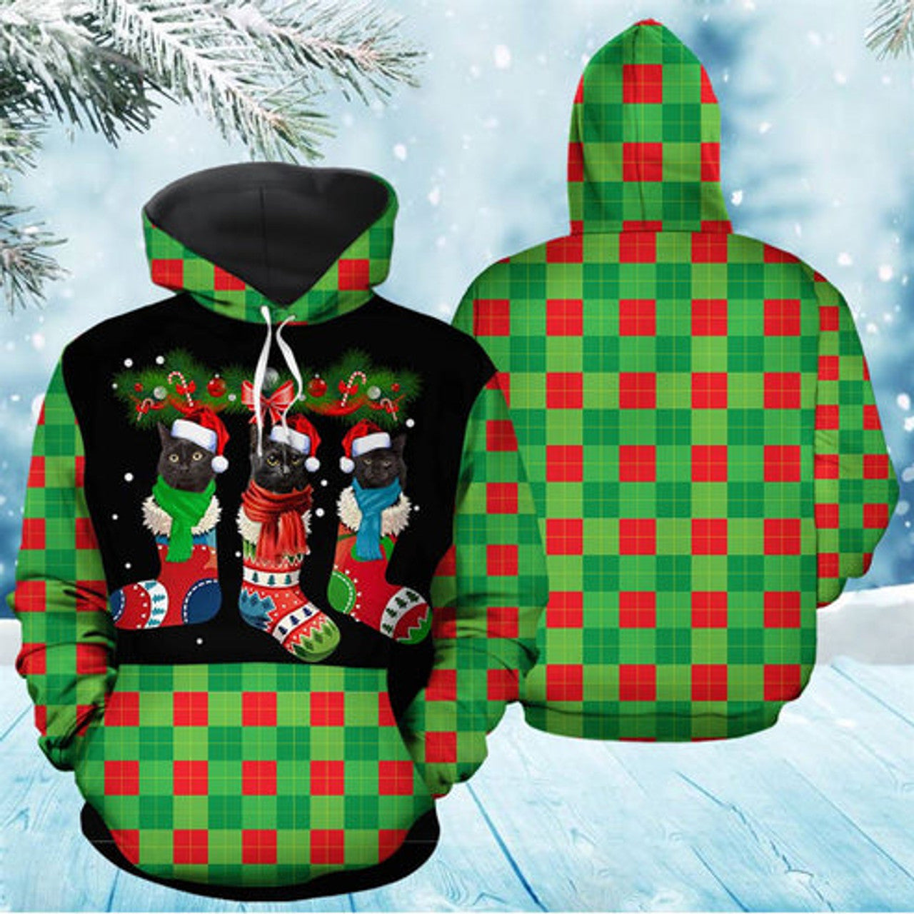 FUNSTUFFPRINT 3D Black Cat Socks All Over 3D Hoodie and Zip Hoodie