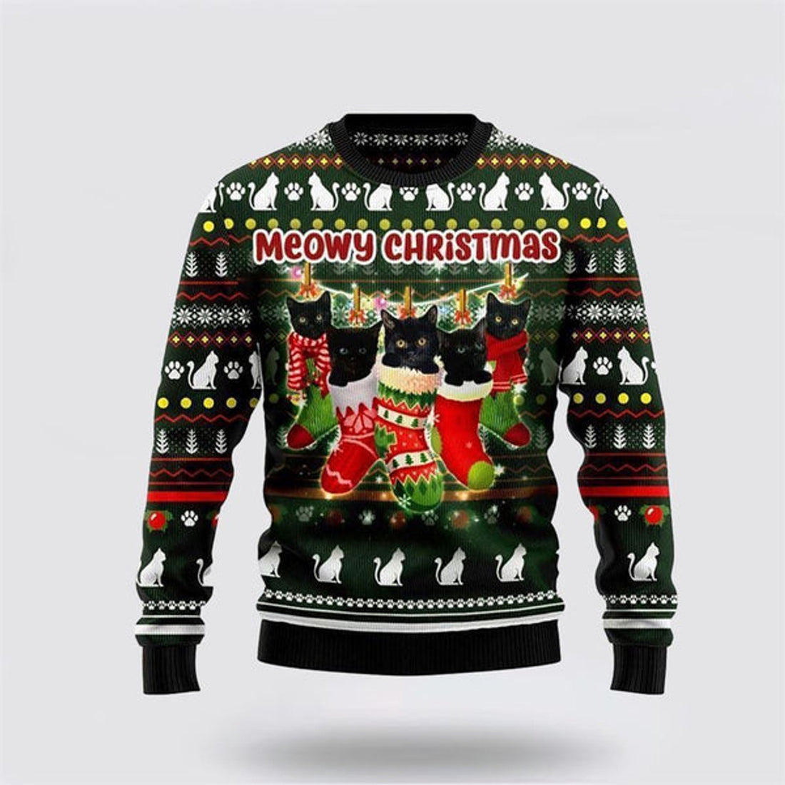 FUNSTUFFPRINT Black Cat Socks Ugly Christmas Sweater For Men And Women, Best Gift For Christmas, Christmas Fashion Winter Ugly  Sweater