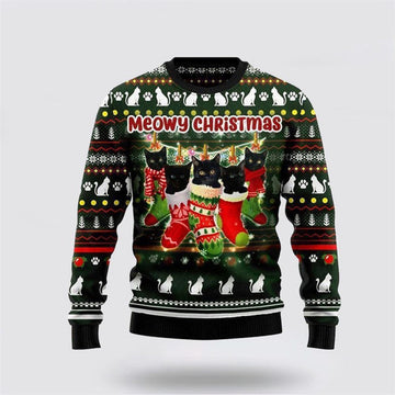 FUNSTUFFPRINT Black Cat Socks Ugly Christmas Sweater For Men And Women, Best Gift For Christmas, Christmas Fashion Winter Ugly  Sweater