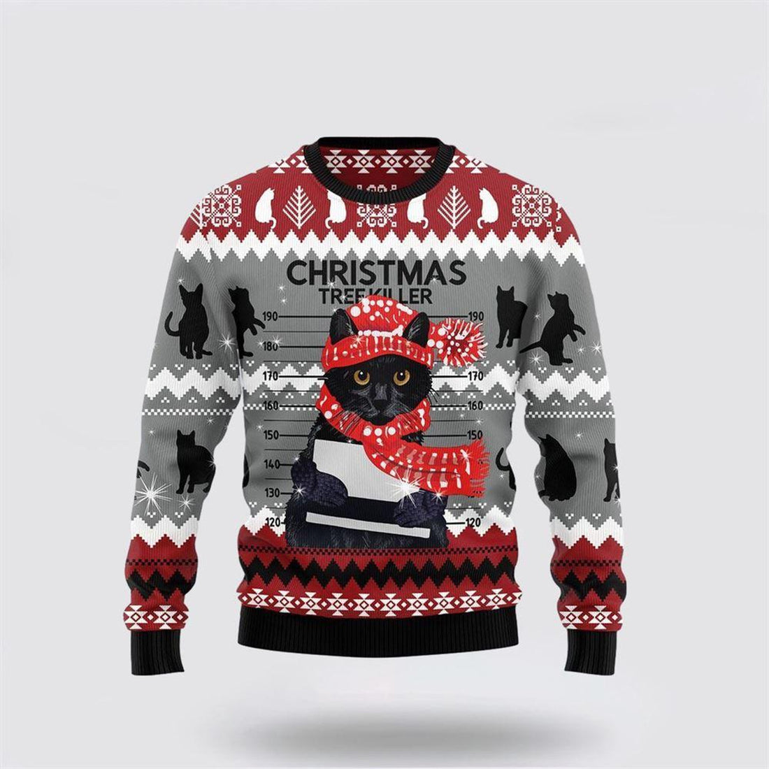 FUNSTUFFPRINT Black Cat Tree Killer Ugly Christmas Sweater – Cat Lover Christmas Sweater Ugly Sweater