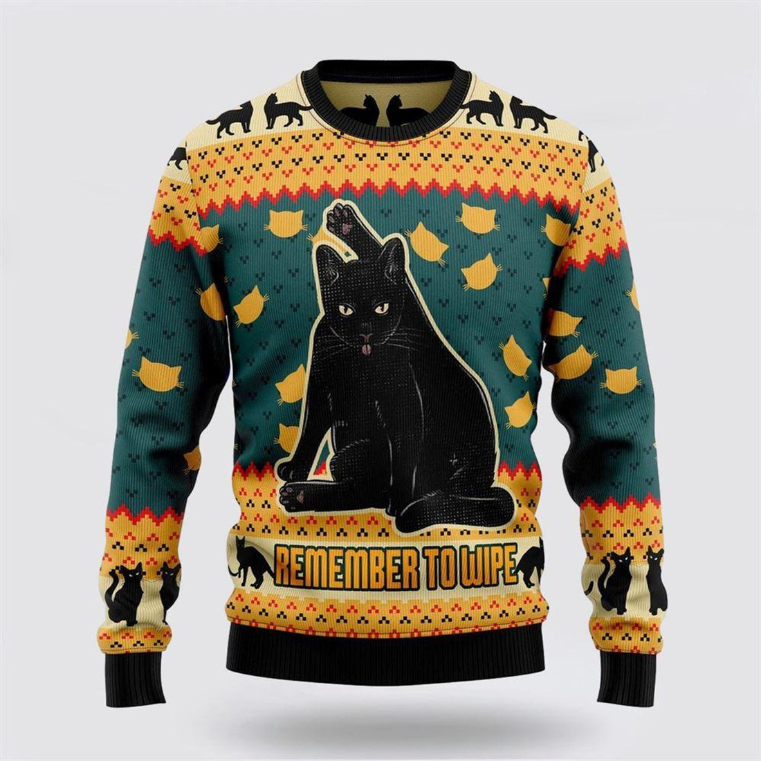 FUNSTUFFPRINT Black Cat Ugly Christmas Sweater 3D – Cat Lover Christmas Sweater Ugly Sweater