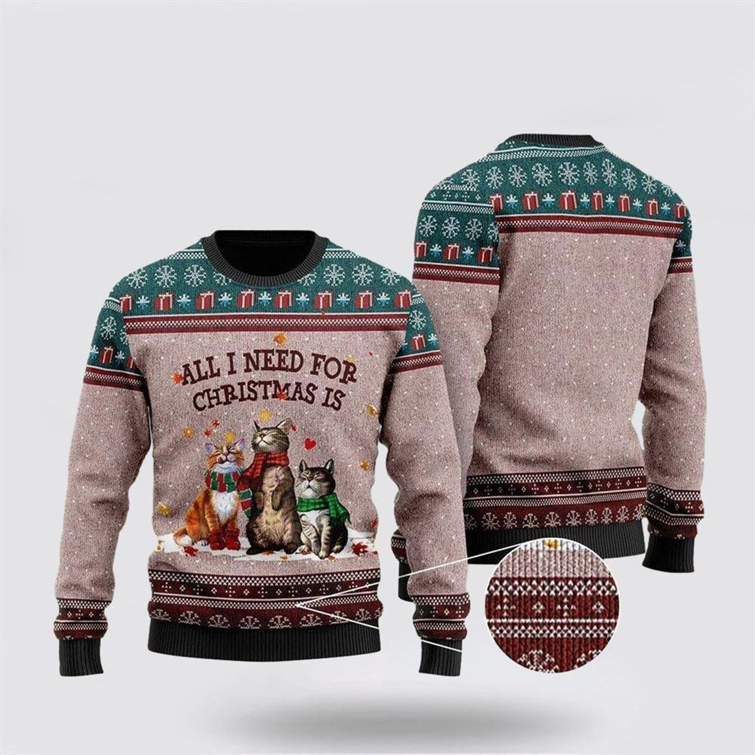 FUNSTUFFPRINT Black Cat Ugly Funny Family Ugly Christmas Sweater – Cat Lover Christmas Sweater Ugly Sweater