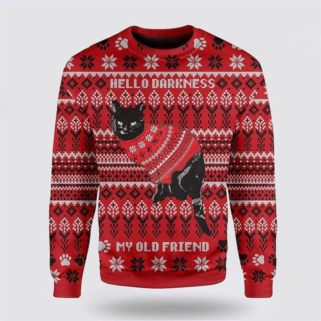 FUNSTUFFPRINT Black Cat Wear Red Ugly Christmas Sweater For Men And Women, Best Gift For Christmas, Christmas Fashion Winter Ugly  Sweater