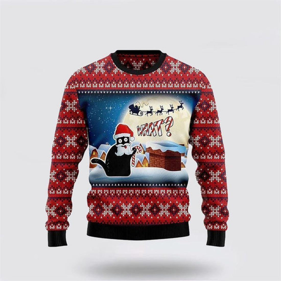 FUNSTUFFPRINT Black Cat What Chimney Ugly Christmas Sweater For Men And Women, Best Gift For Christmas, Christmas Fashion Winter Ugly  Sweater