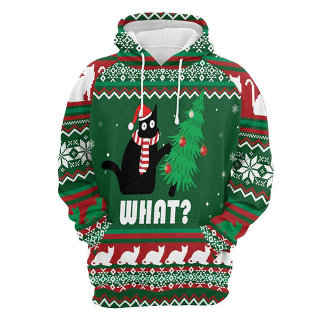 FUNSTUFFPRINT 3D Black Cat What Christmas All Over 3D Hoodie and Zip Hoodie