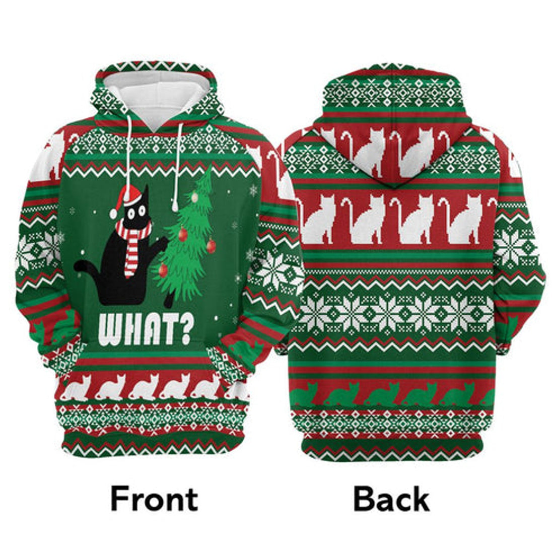 FUNSTUFFPRINT 3D Black Cat What Christmas All Over 3D Hoodie and Zip Hoodie