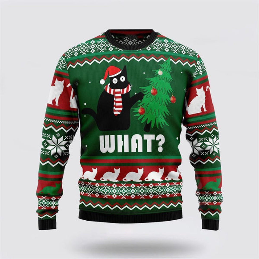 FUNSTUFFPRINT Black Cat What Christmas Ugly Christmas Sweater For Men And Women, Best Gift For Christmas, Christmas Fashion Winter Ugly  Sweater