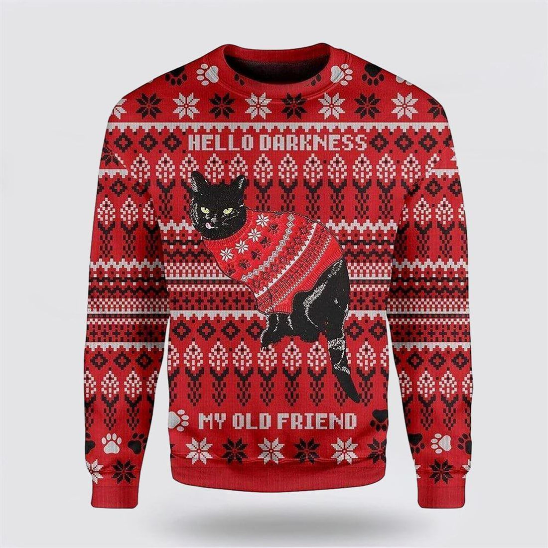 FUNSTUFFPRINT Black Cat wear red sweater Christmas Sweater – Cat Lover Christmas Sweater Ugly Sweater