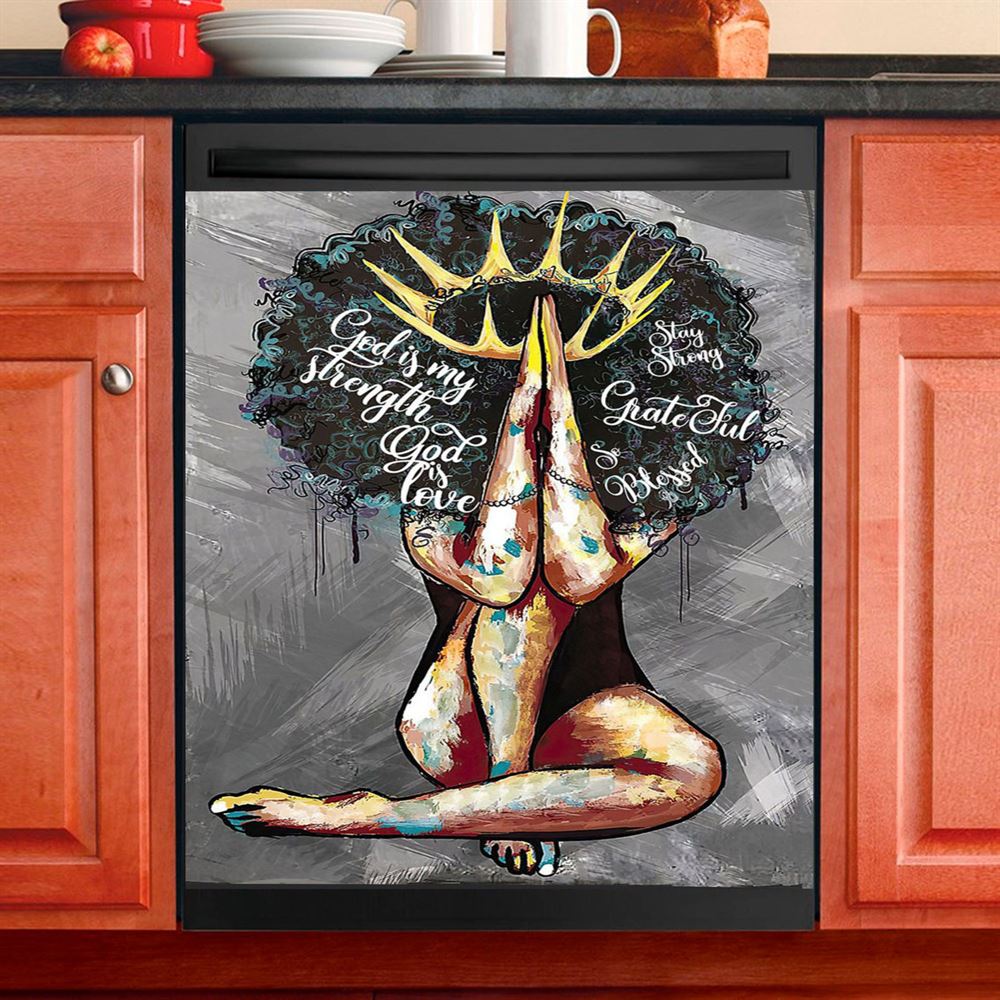 Black Queen African American God Is Love Dishwasher Cover, Christian Dishwasher Magnet Cover, Religious Kitchen Decor