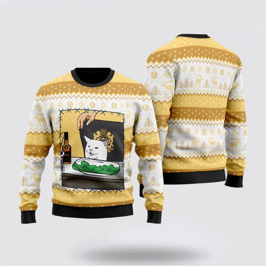 FUNSTUFFPRINT Black Velvet Whisky Cat Meme Christmas Ugly Christmas Sweater For Men And Women, Best Gift For Christmas, Christmas Fashion Winter Ugly  Sweater