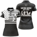 Custom Black And White American Flag Womens Golf Polo Shirts Custom We're Here For The Foursome Golf Gifts, Best Gift For Women