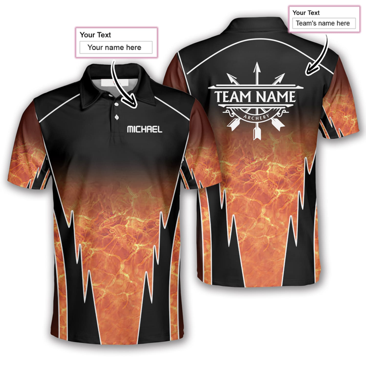 Custom 3D All Over Print Blaze Black Custom Archery Polo Shirts for Men, Idea Gift Shirt for Archery