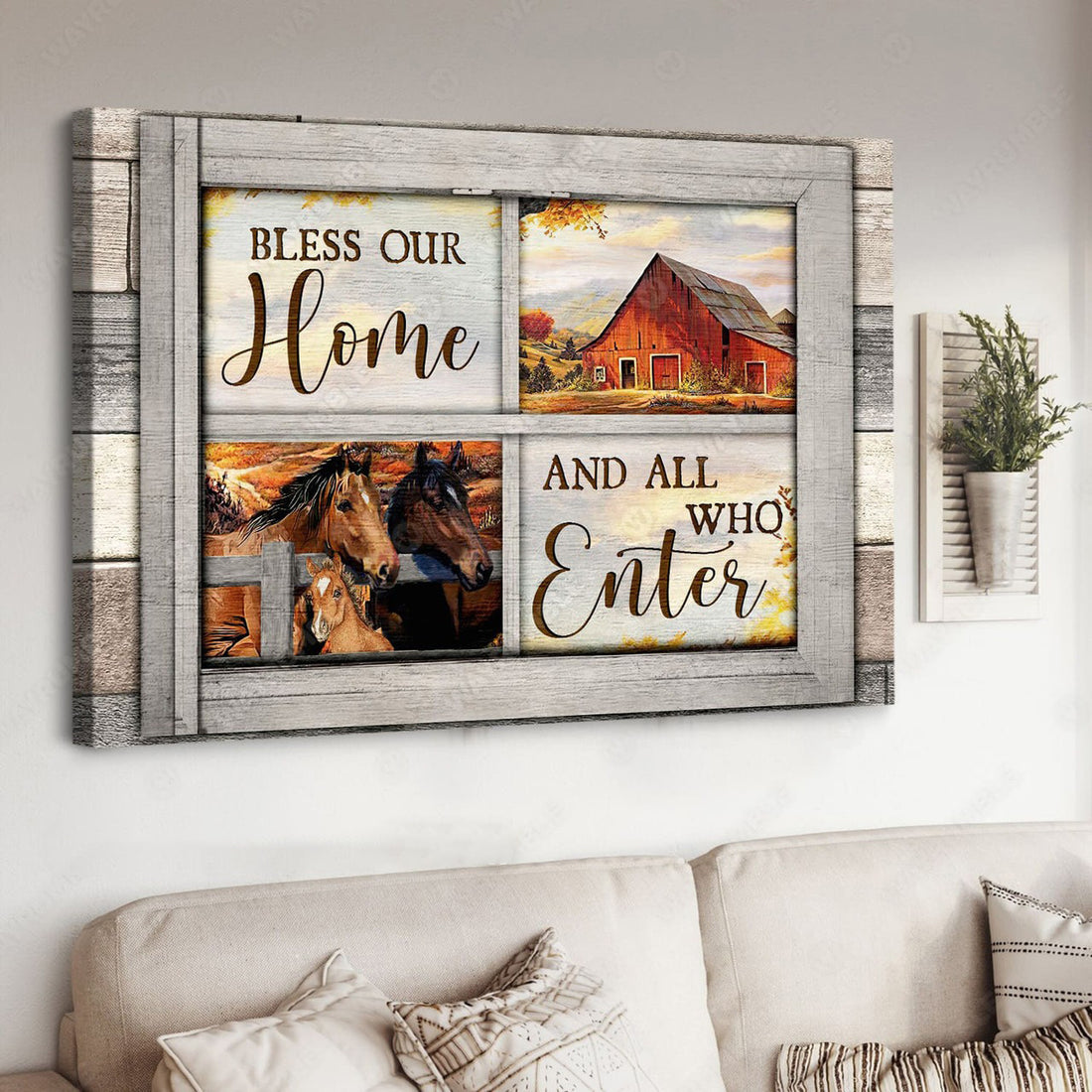 Bless Our Home And All Who Enter, Horse Poster, Wall Art Decor Poster and Canvas