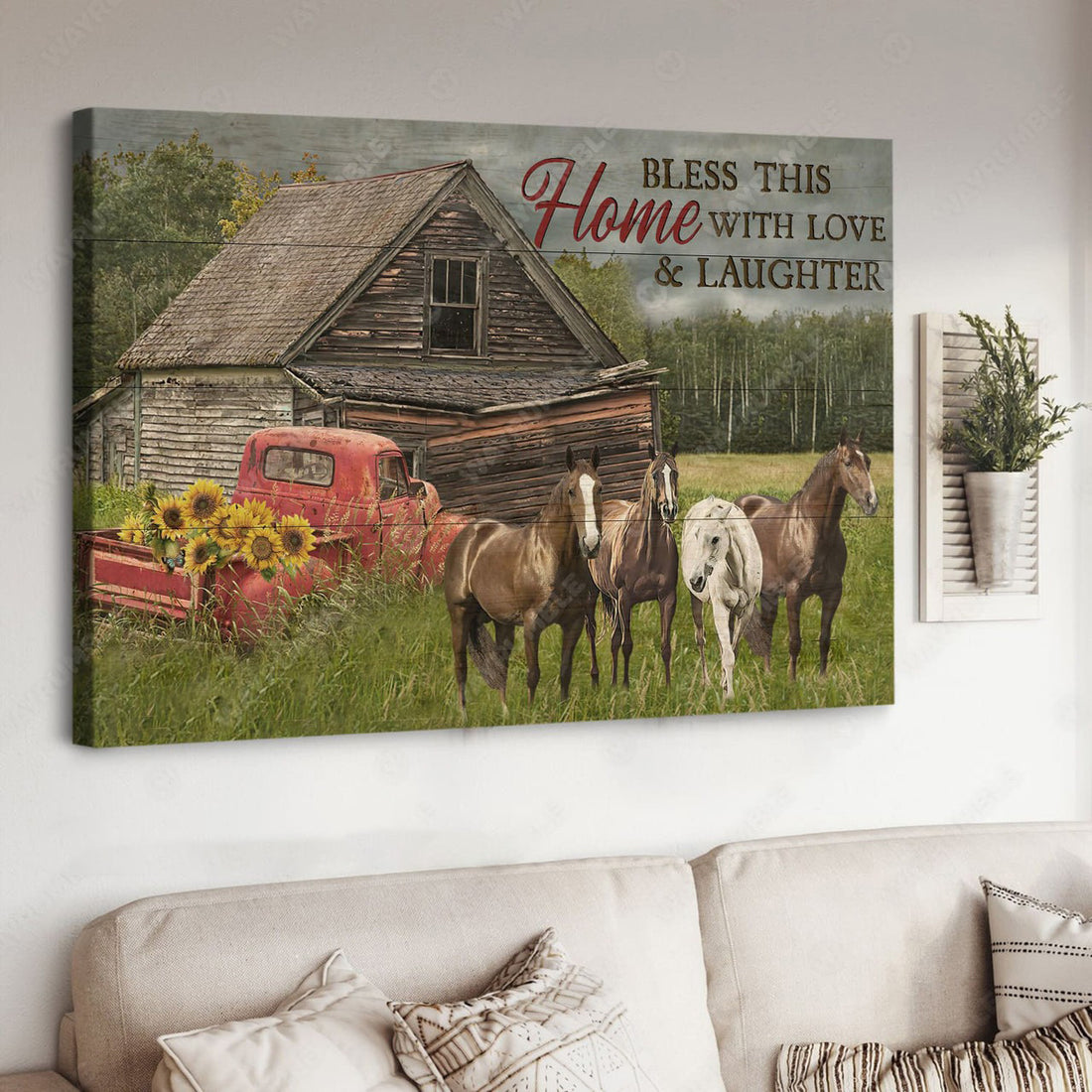 Bless This Home With Love And Laughter, Horse Poster, Farmer Gift Poster and Canvas