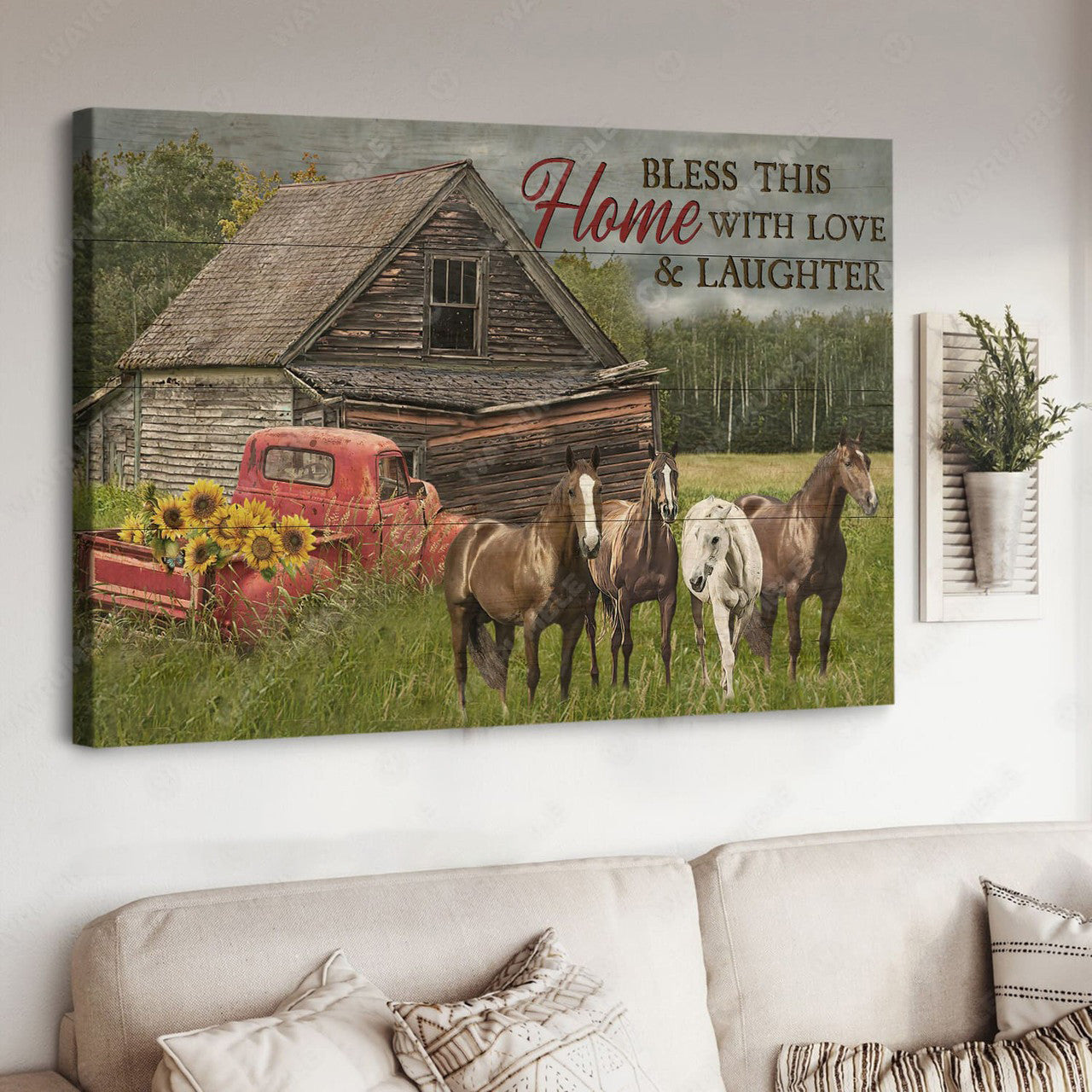 Bless This Home With Love And Laughter, Horse Poster, Farmer Gift Poster and Canvas